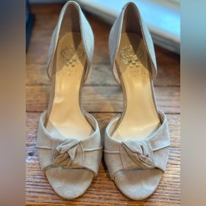 Beige suede open toe pumps. Barely worn. Size 6.5